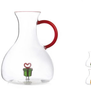 Glazen Natale karaf met rode handvat - per 2 stuks